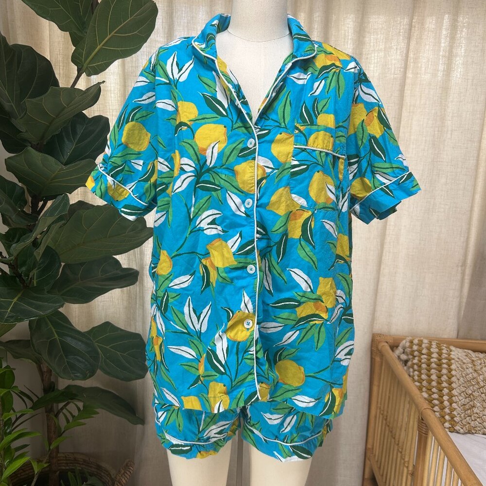 Printfresh Organic Cotton Lemon Botanical Pajama Set Cute Cottagecore Sleep, XL